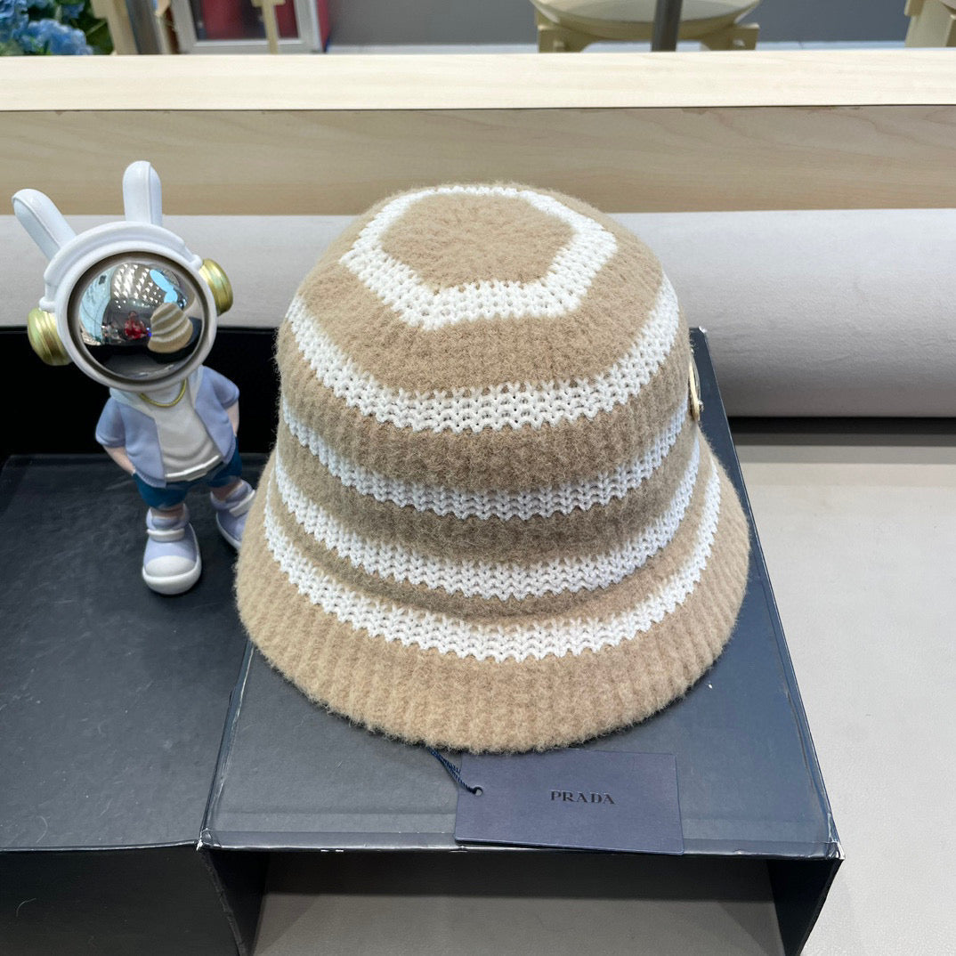 Prada Plush Bucket Hat Beige Knitted Woolen Fabric 125670