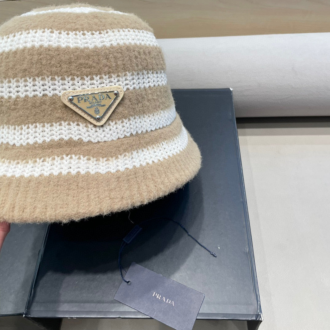 Prada Plush Bucket Hat Beige Knitted Woolen Fabric 125670