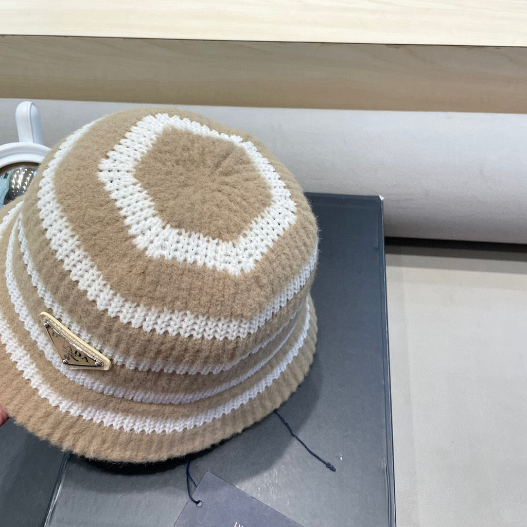 Prada Plush Bucket Hat Beige Knitted Woolen Fabric 125670