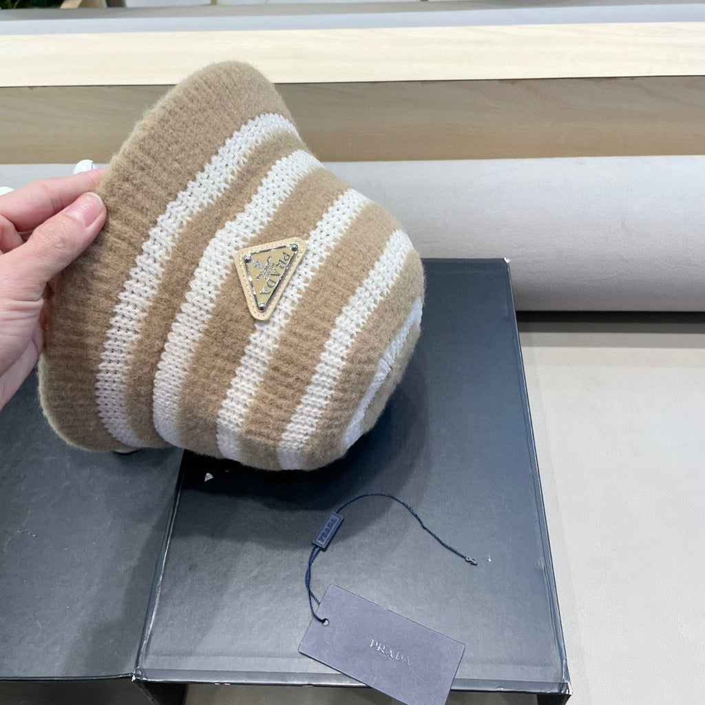 Prada Plush Bucket Hat Beige Knitted Woolen Fabric 125670