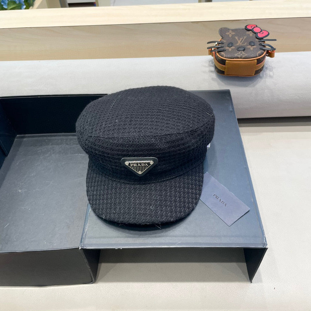 Prada Elegant Hat Black Knitted Woolen Fabric 125659