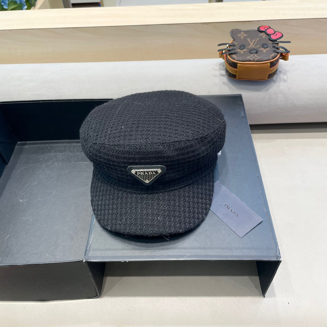 Prada Elegant Hat Black Knitted Woolen Fabric 125659