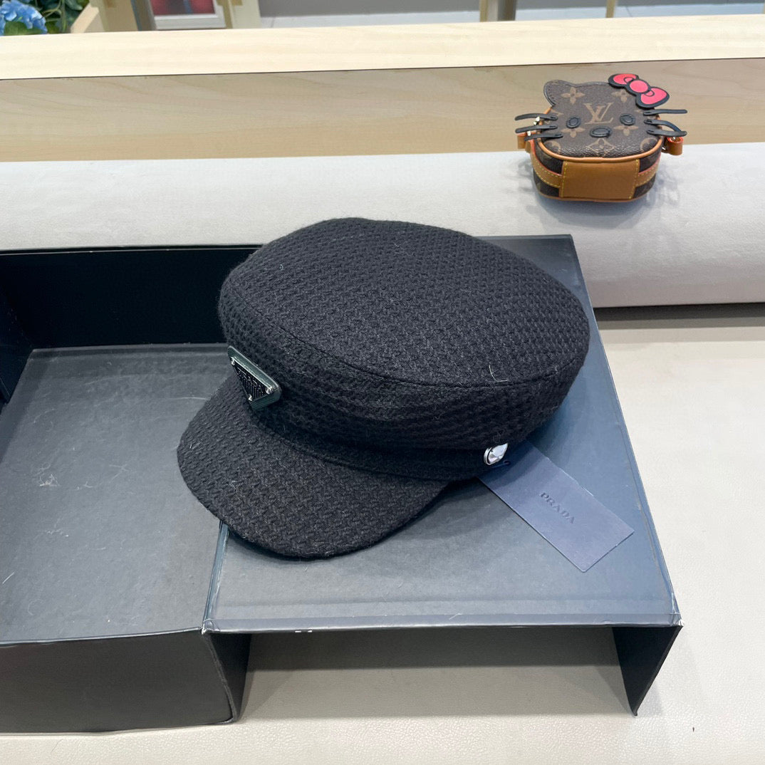 Prada Elegant Hat Black Knitted Woolen Fabric 125659
