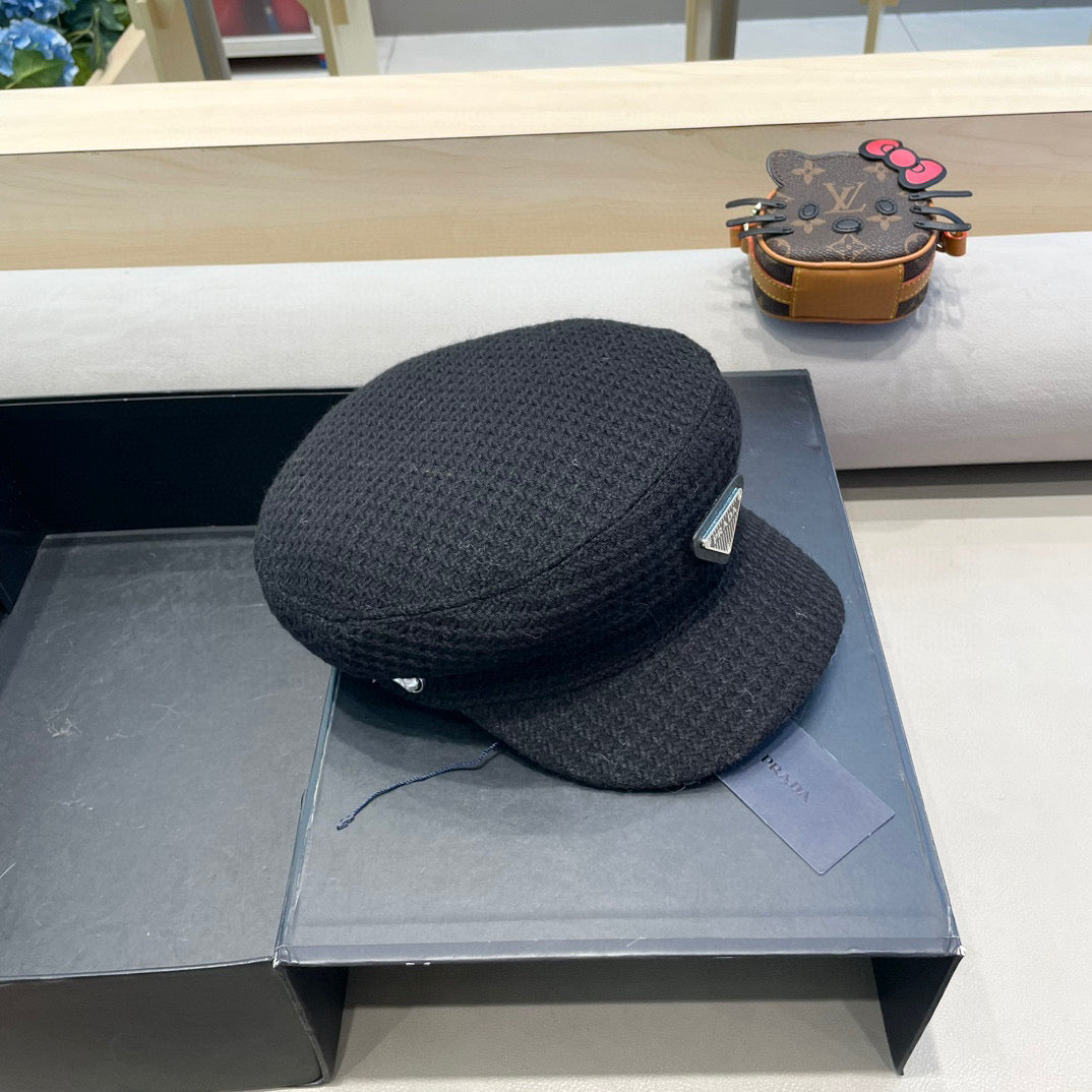 Prada Elegant Hat Black Knitted Woolen Fabric 125659