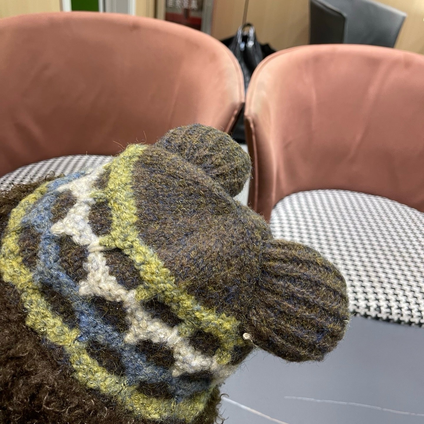Prada 25 Cute Bear Ears Hat Dark Brown Multicolor Knitted Woolen Fabric 125502