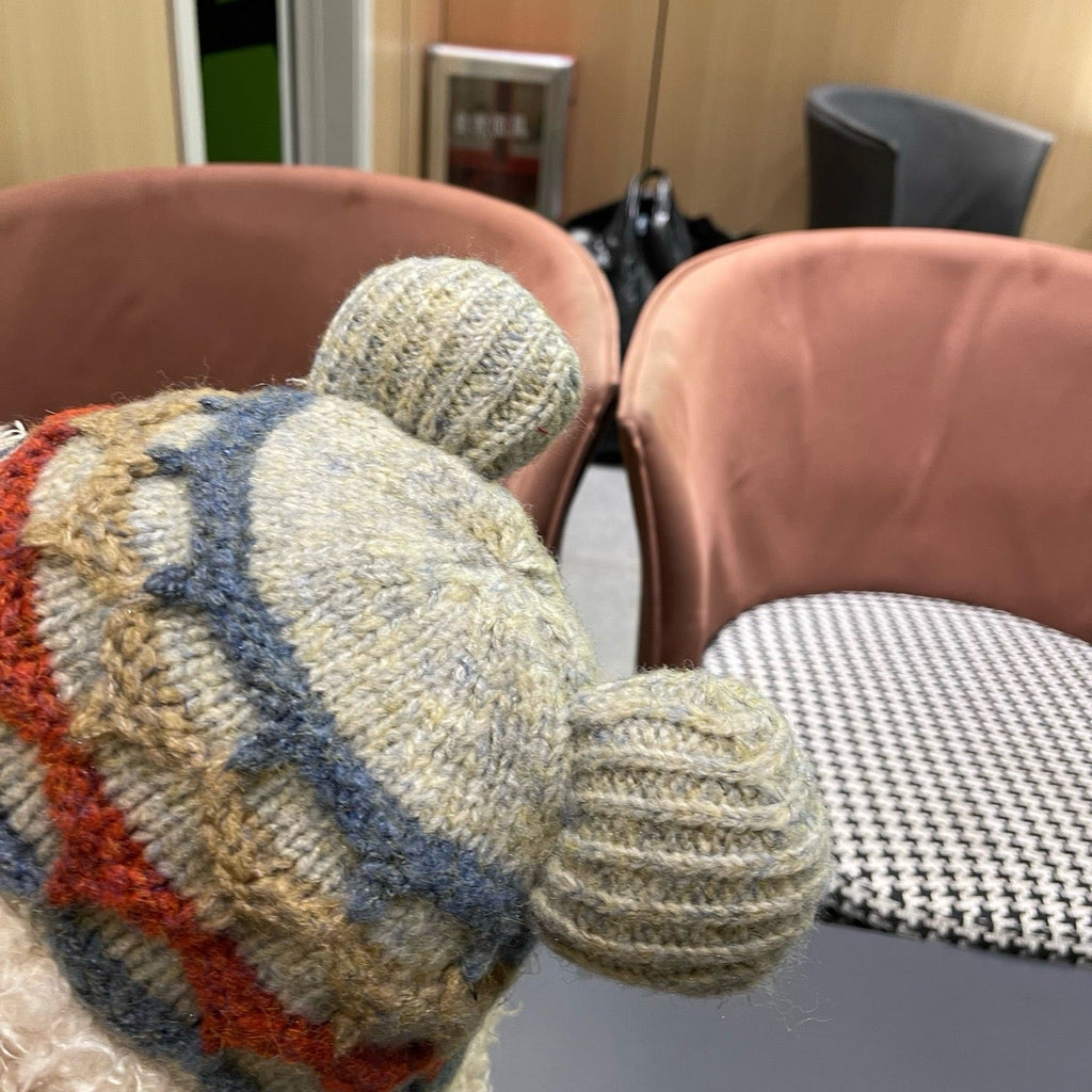 Prada 25 Cute Bear Ears Hat Cream Multicolor Knitted Woolen Fabric 125501