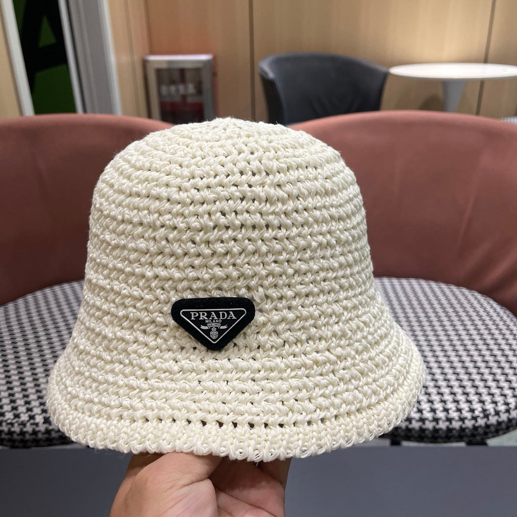 Prada 26 Prada Straw Hat White Knitted Woolen Fabric 123230