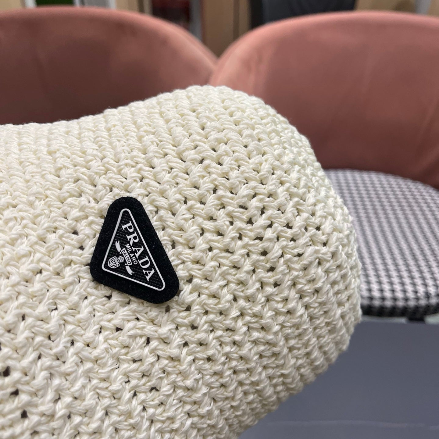 Prada 26 Prada Straw Hat White Knitted Woolen Fabric 123230