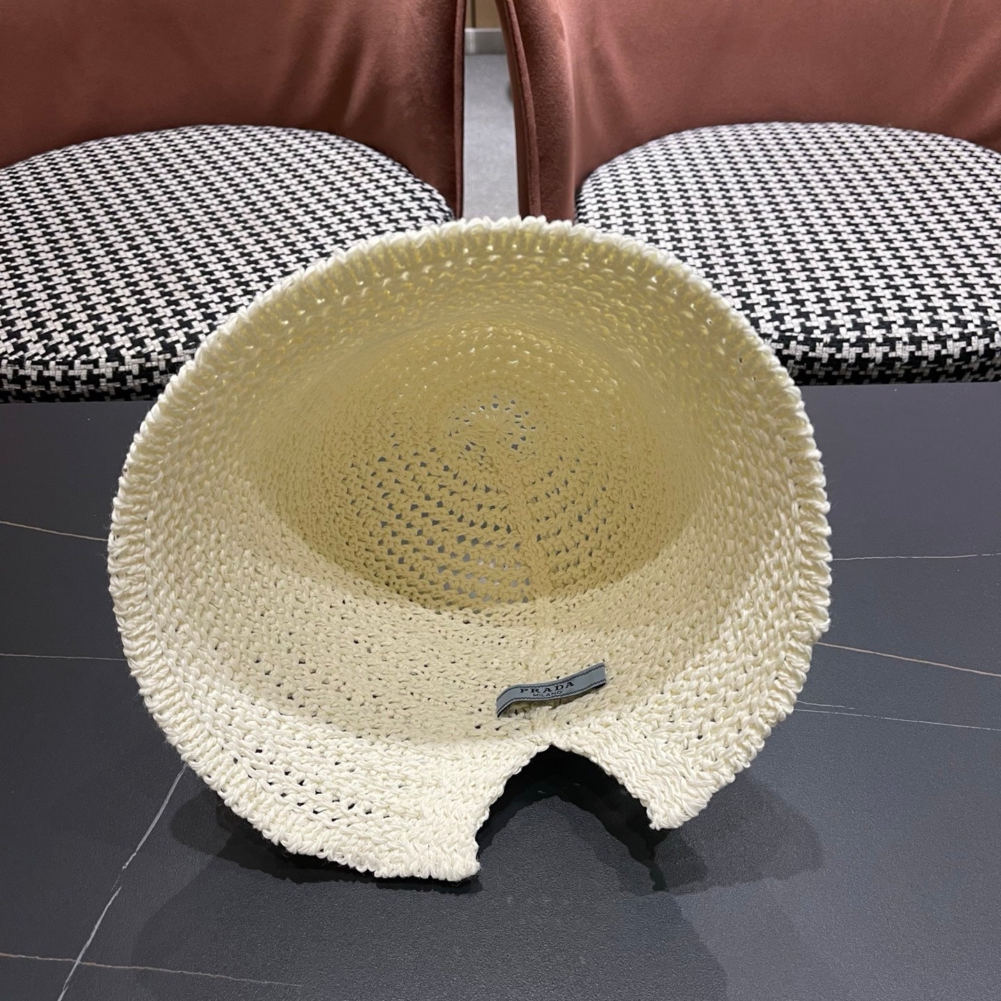 Prada 26 Prada Straw Hat White Knitted Woolen Fabric 123230