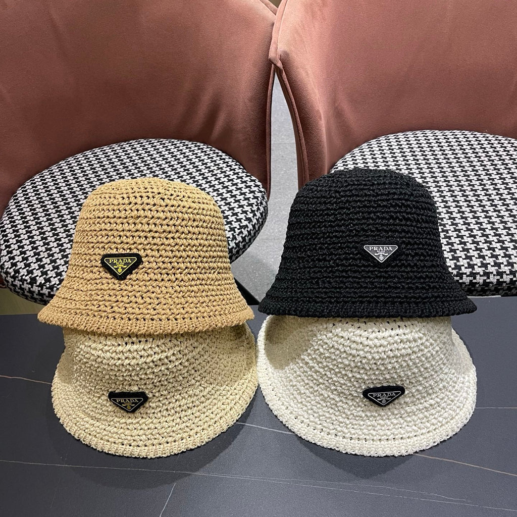 Prada 26 Prada Straw Hat White Knitted Woolen Fabric 123230