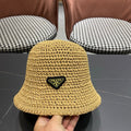 Prada 26 Prada Straw Hat Beige Knitted Woolen Fabric 123228