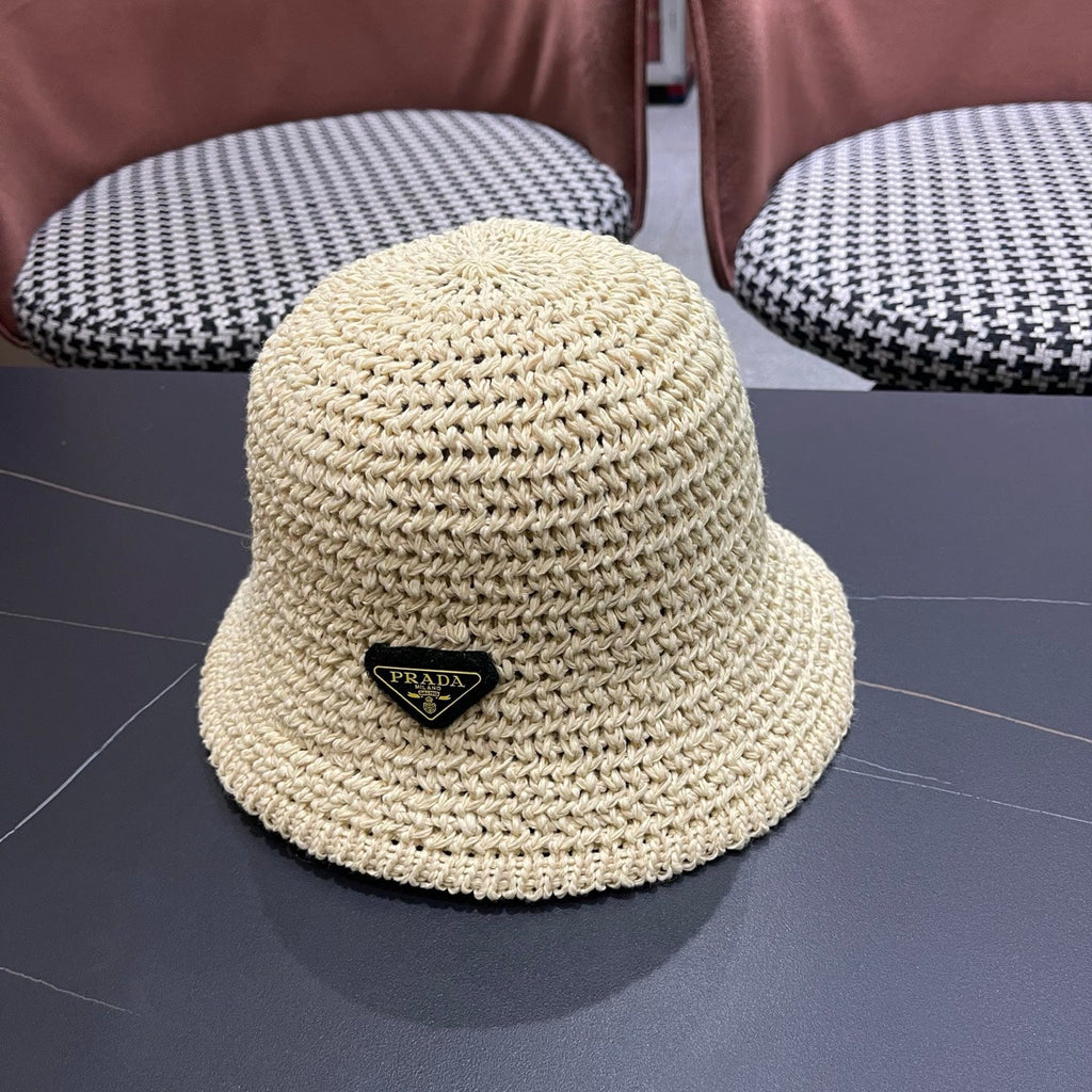 Prada 26 Prada Straw Hat Cream Knitted Woolen Fabric 123227