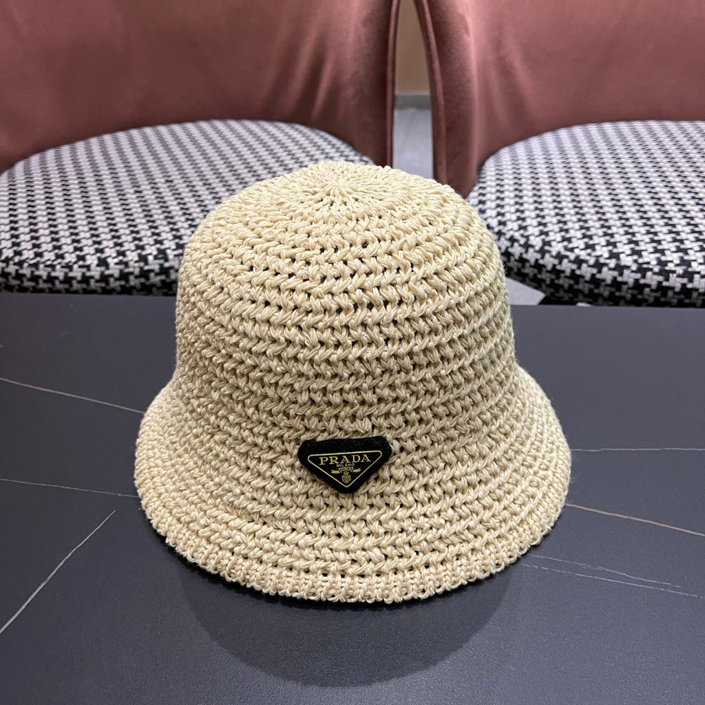 Prada 26 Prada Straw Hat Cream Knitted Woolen Fabric 123227