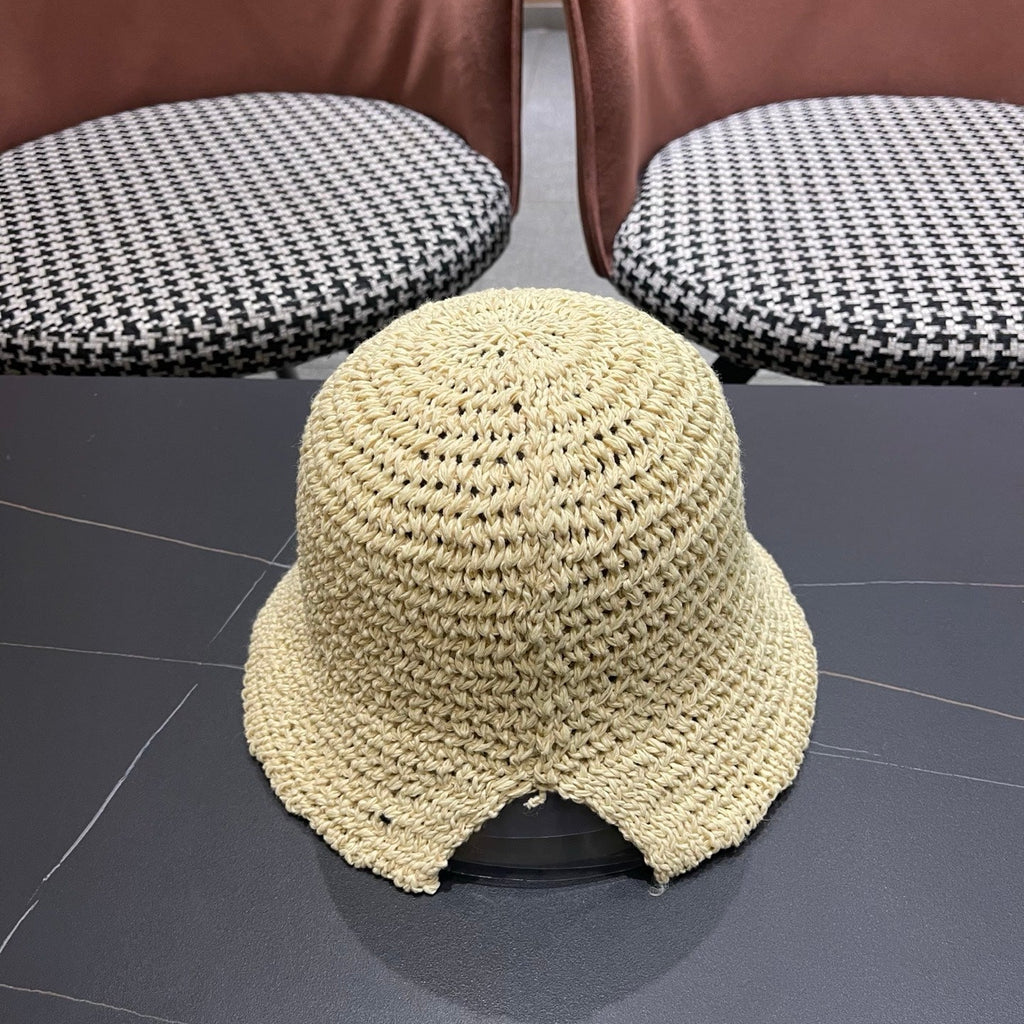 Prada 26 Prada Straw Hat Cream Knitted Woolen Fabric 123227