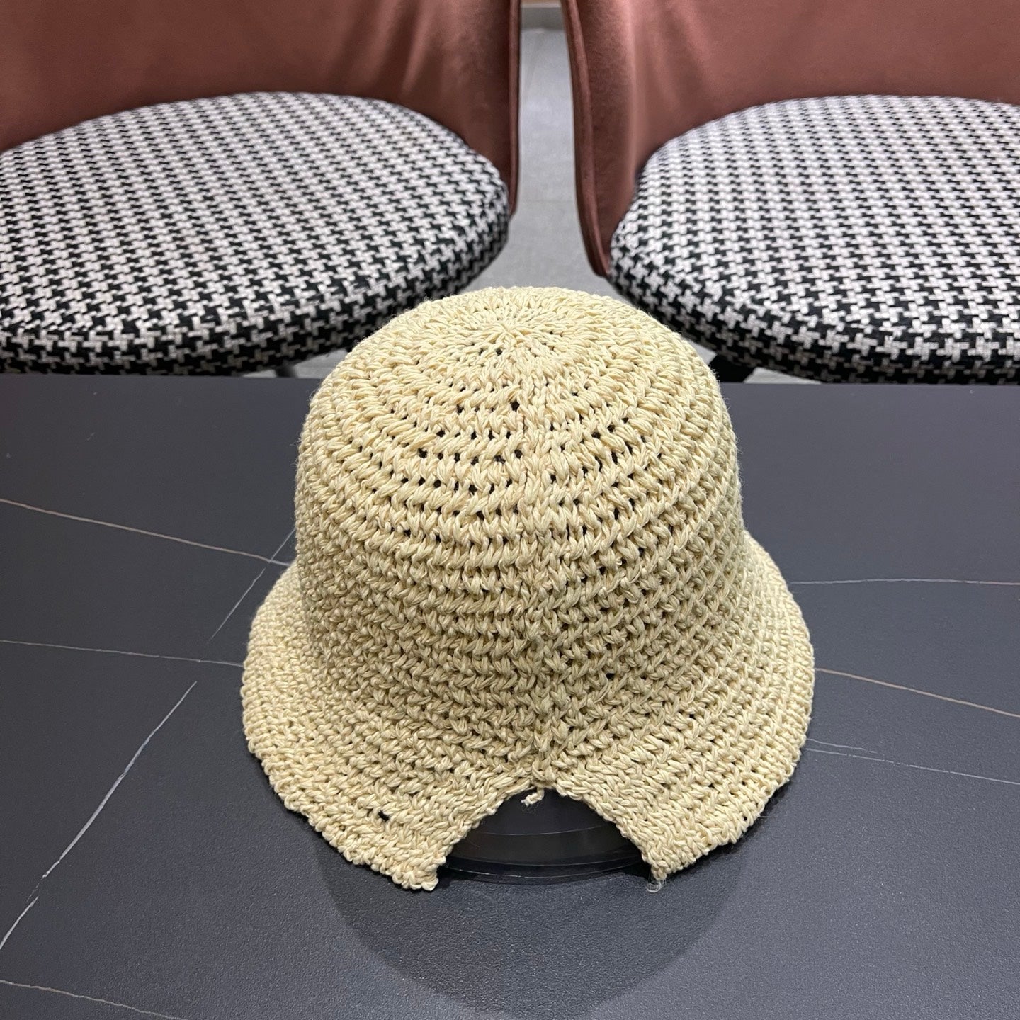 Prada 26 Prada Straw Hat Cream Knitted Woolen Fabric 123227