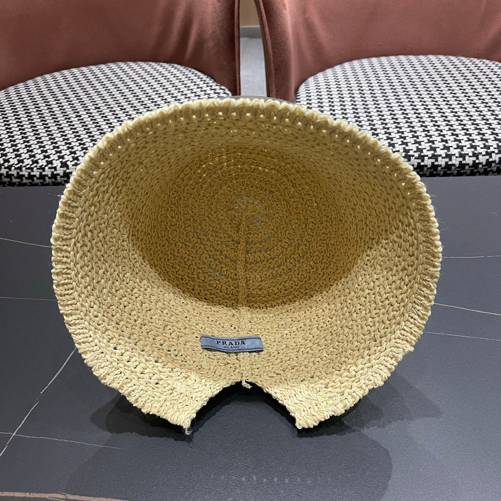 Prada 26 Prada Straw Hat Cream Knitted Woolen Fabric 123227