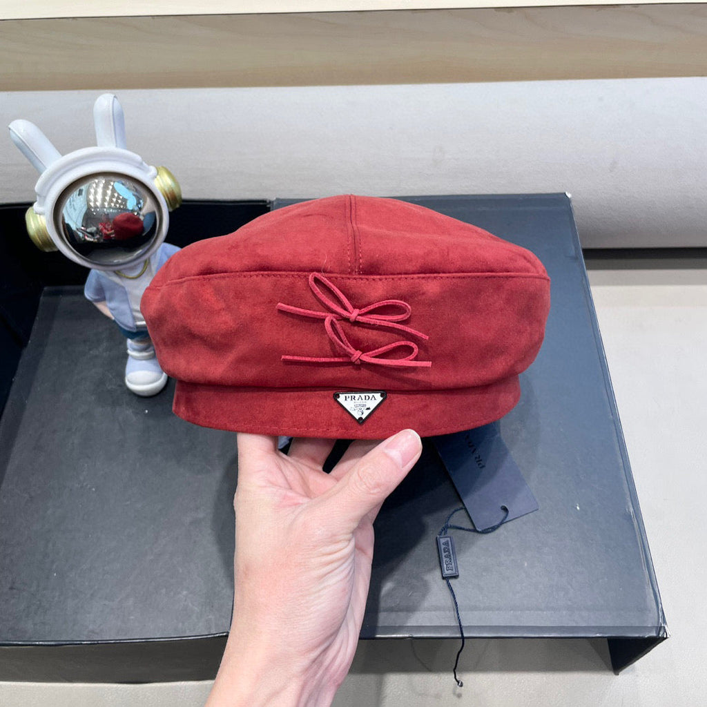 Prada 25 Women's Beret Red in Cloth 123103