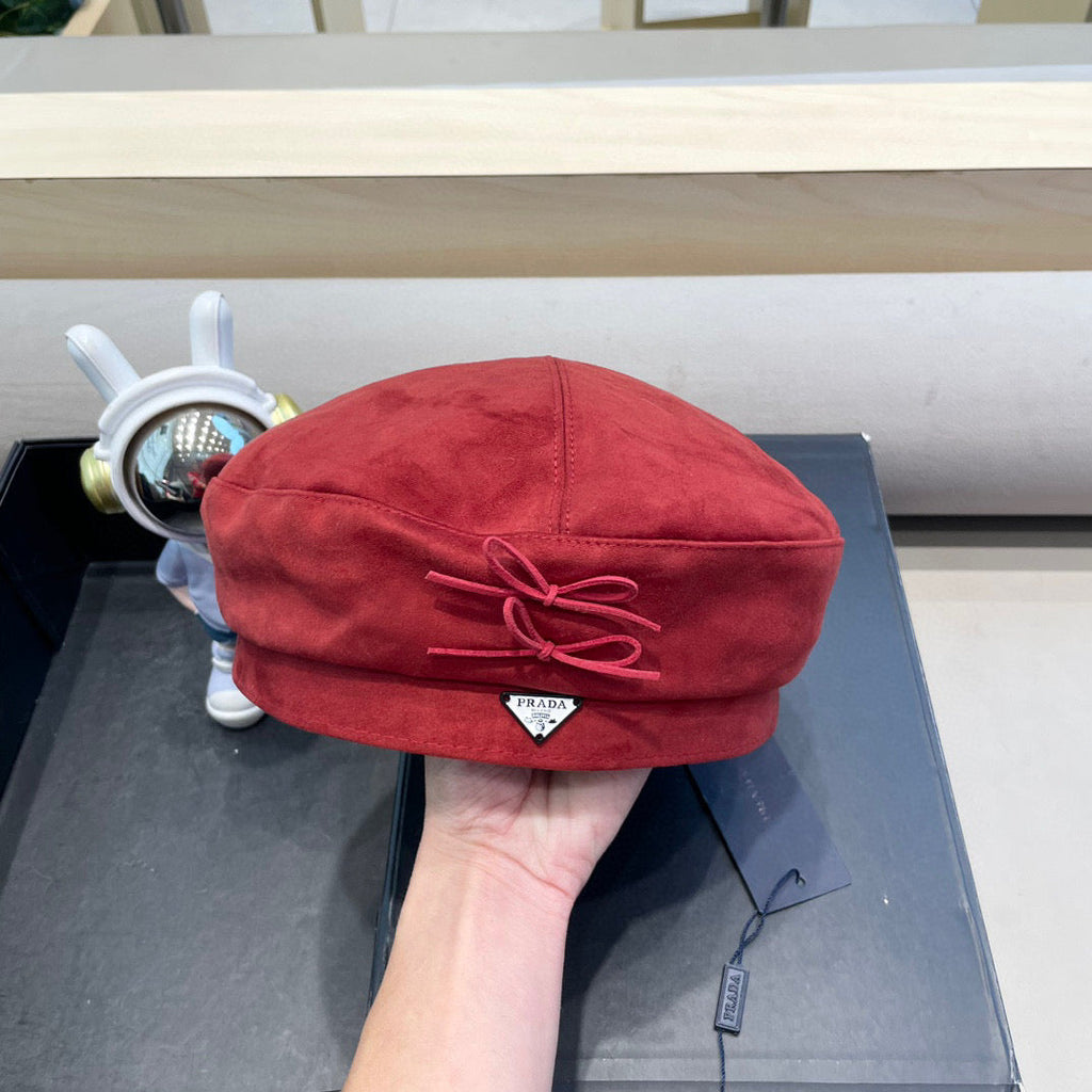 Prada 25 Women's Beret Red in Cloth 123103