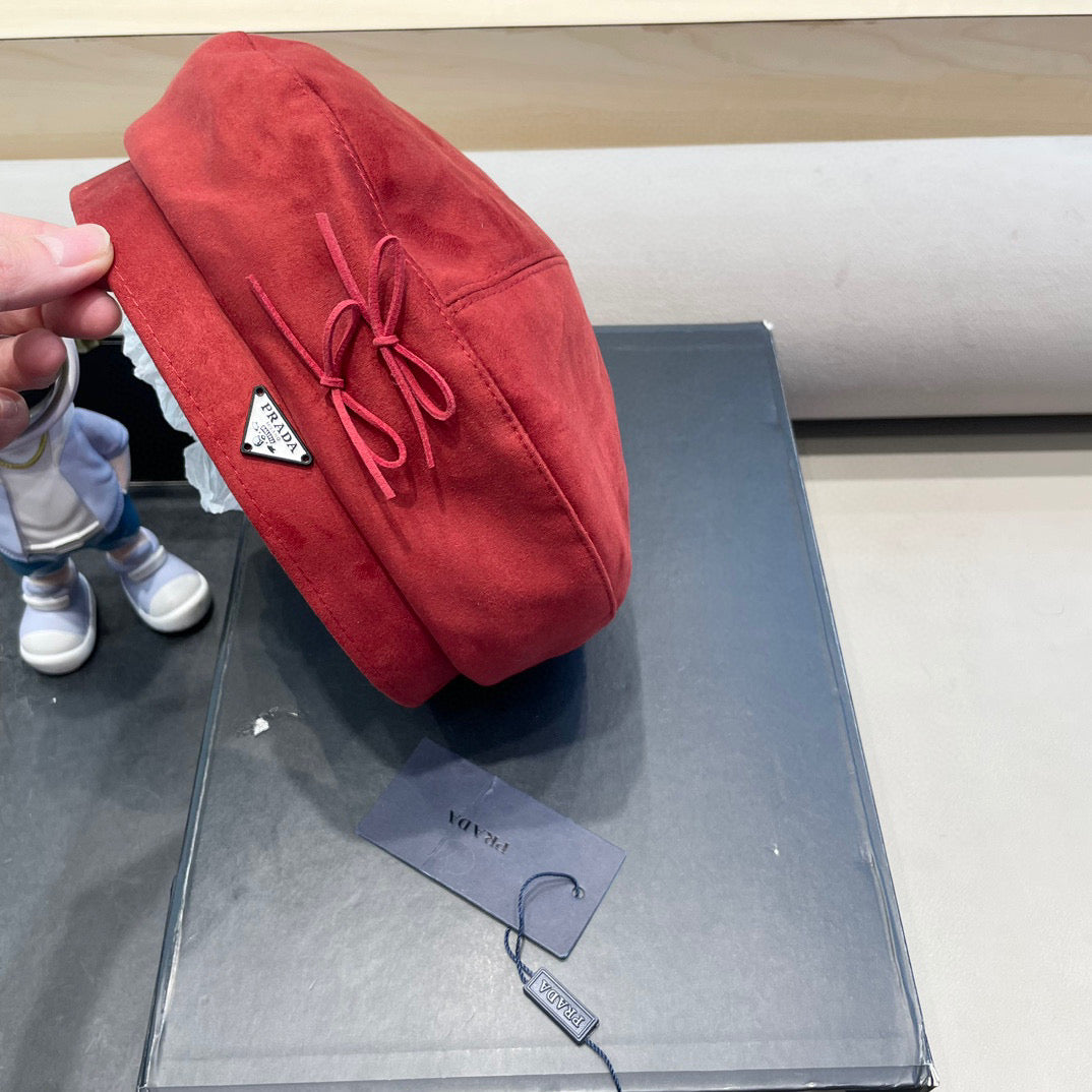 Prada 25 Women's Beret Red in Cloth 123103
