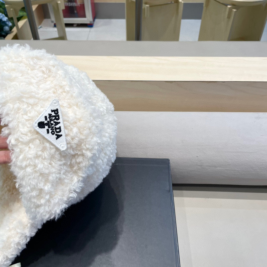 Prada Earflap Hat White Lambswool 122341