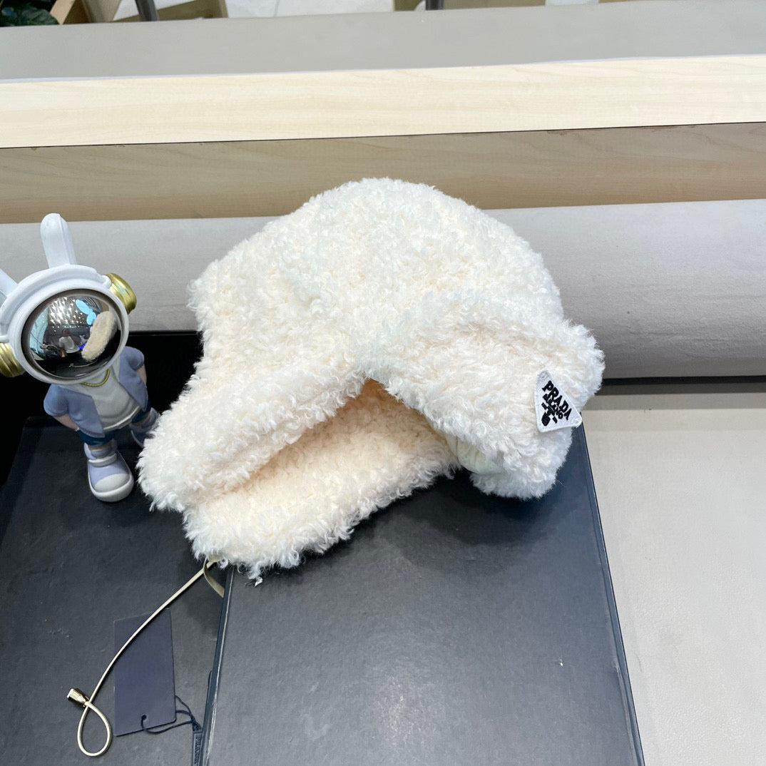 Prada Earflap Hat White Lambswool 122341