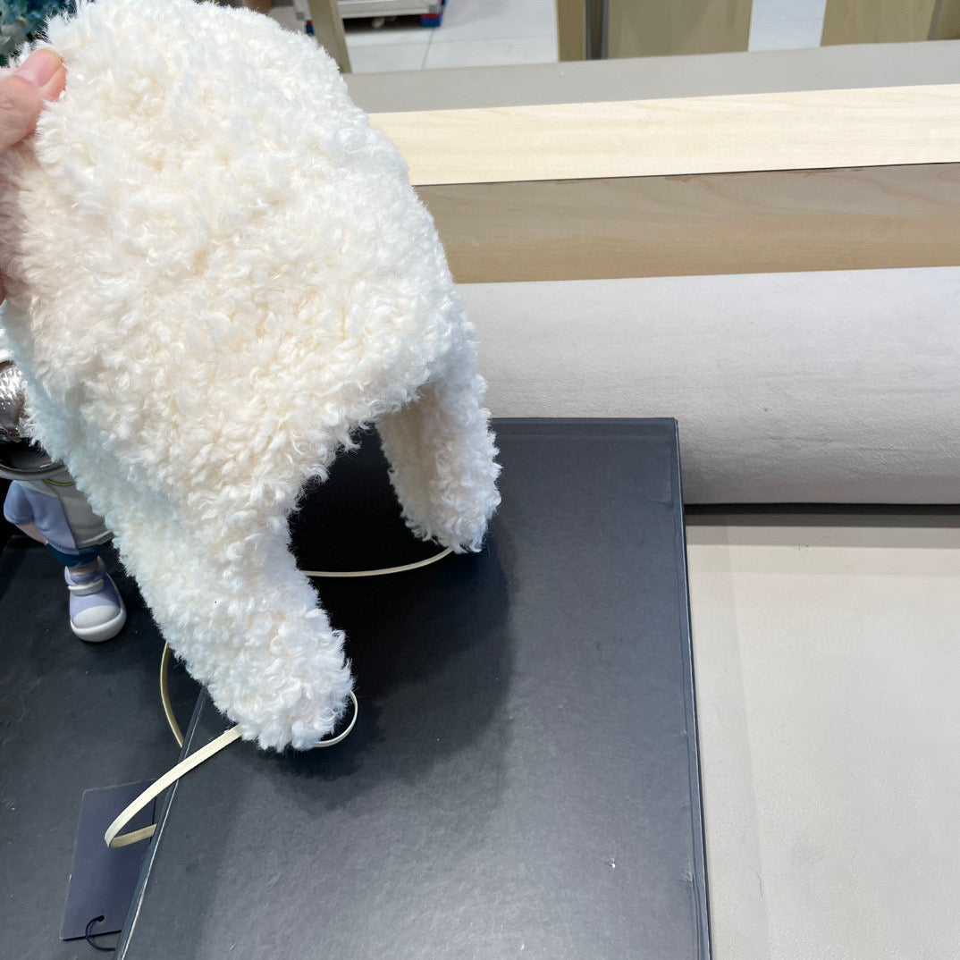Prada Earflap Hat White Lambswool 122341