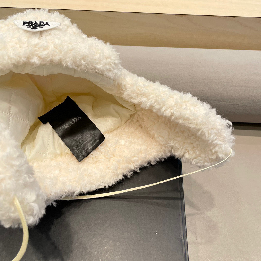 Prada Earflap Hat White Lambswool 122341