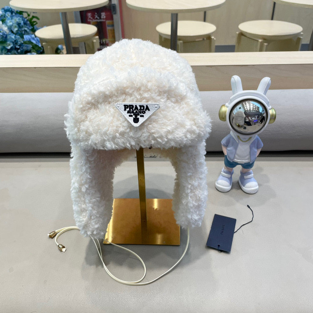 Prada Earflap Hat White Lambswool 122341