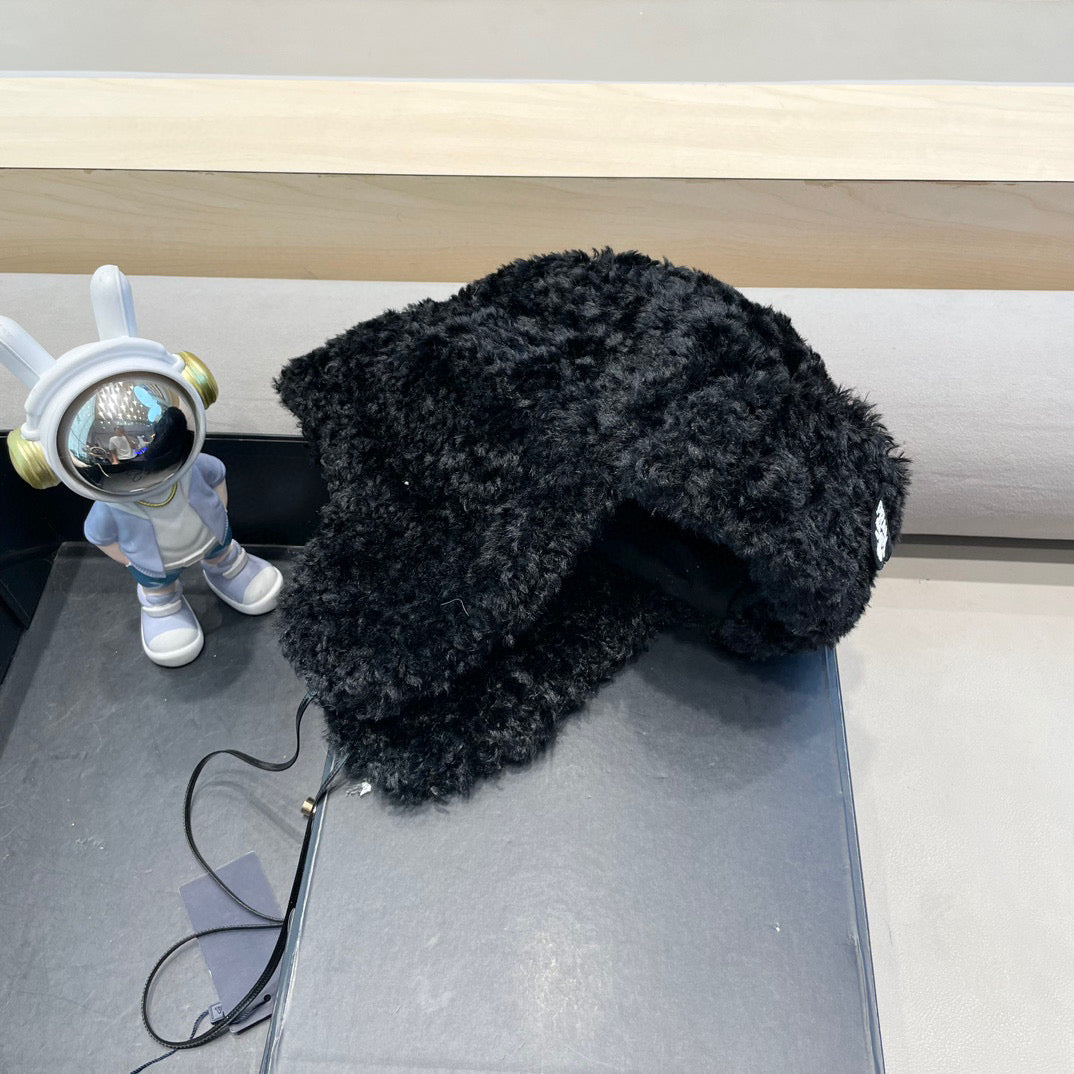 Prada Earflap Hat Black Lambswool 122340