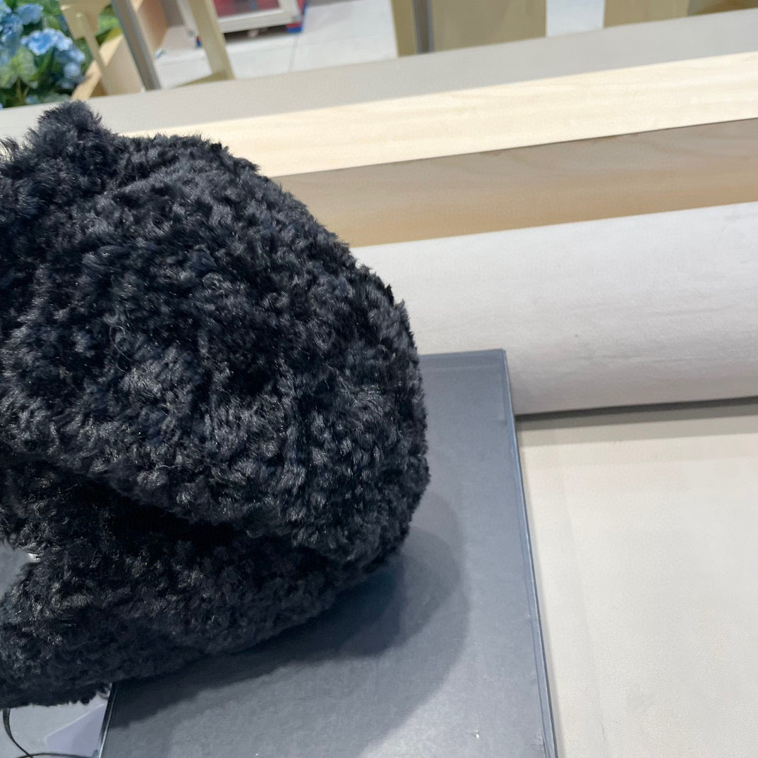 Prada Earflap Hat Black Lambswool 122340