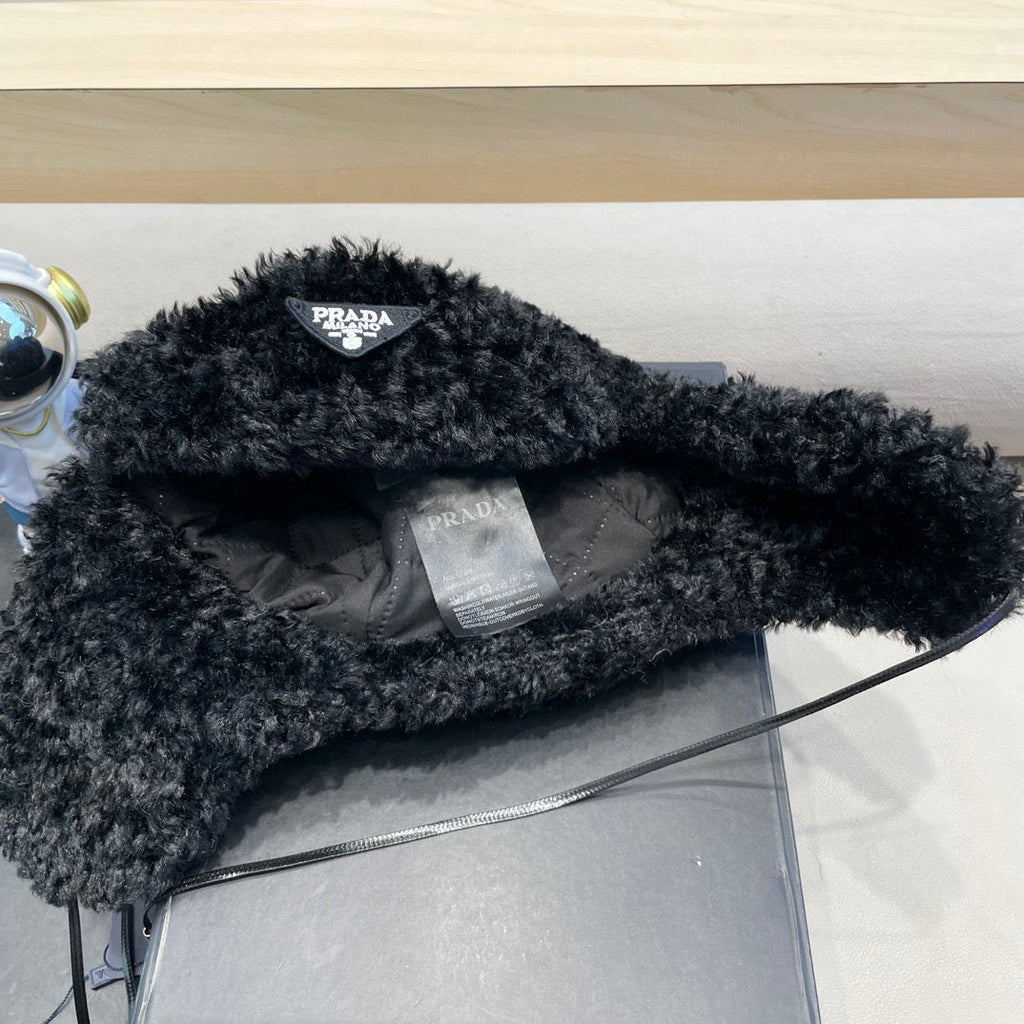 Prada Earflap Hat Black Lambswool 122340