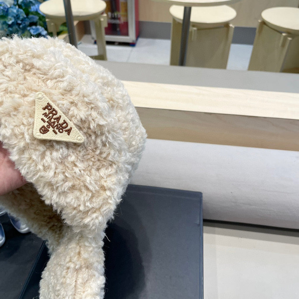 Prada Earflap Hat Cream Lambswool 122339