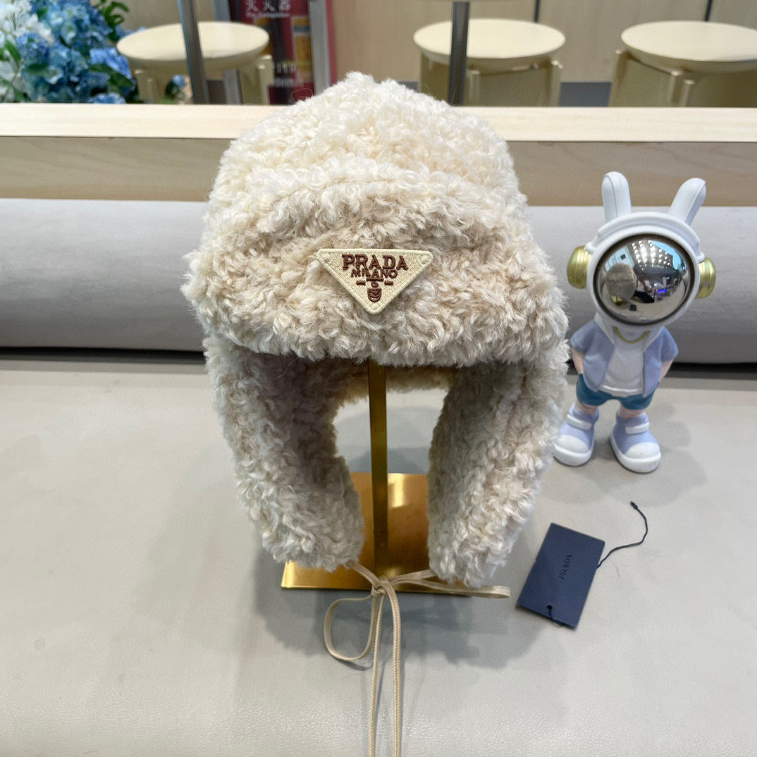 Prada Earflap Hat Cream Lambswool 122339