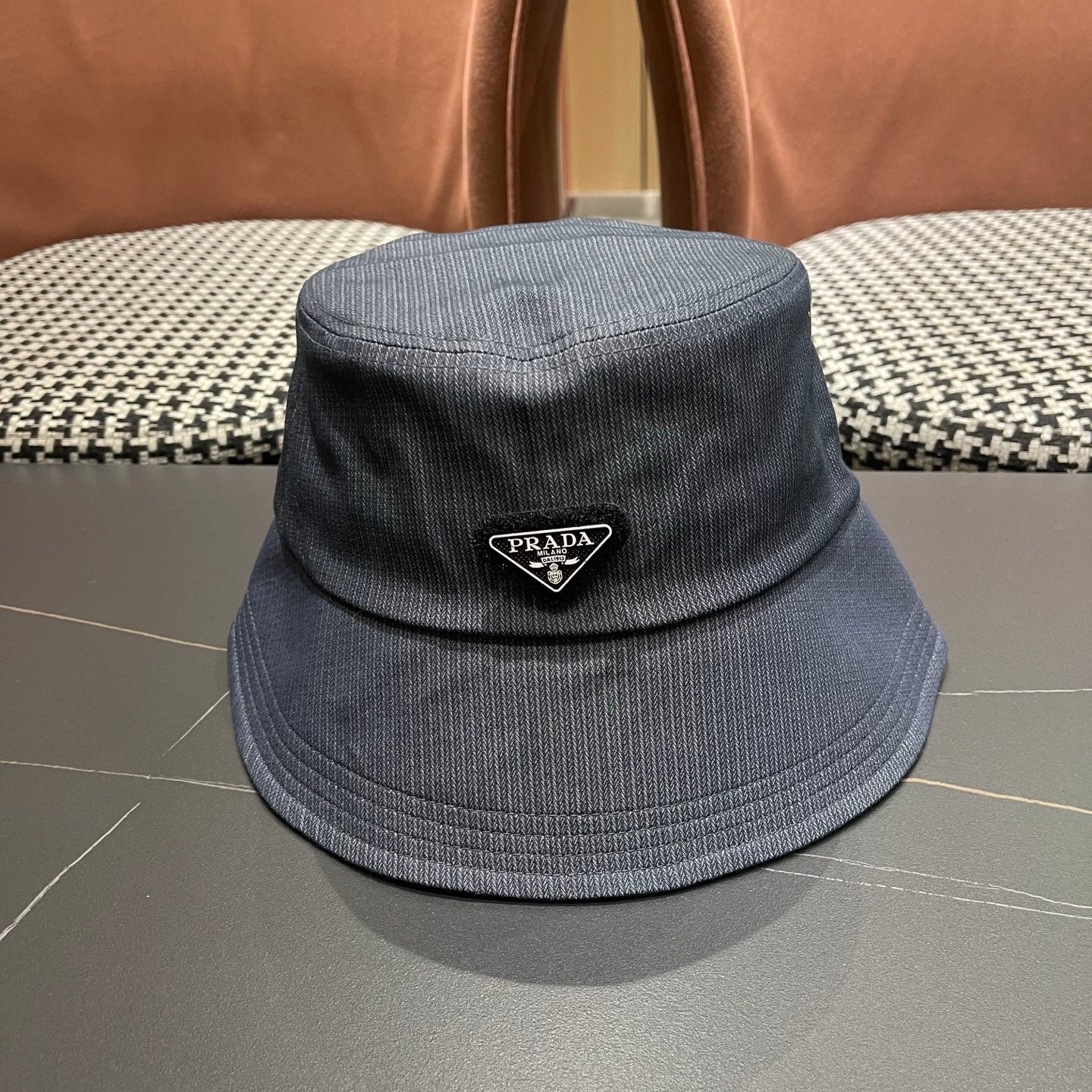Prada 25 Bucket Hat Navy Blue in Canvas 122133