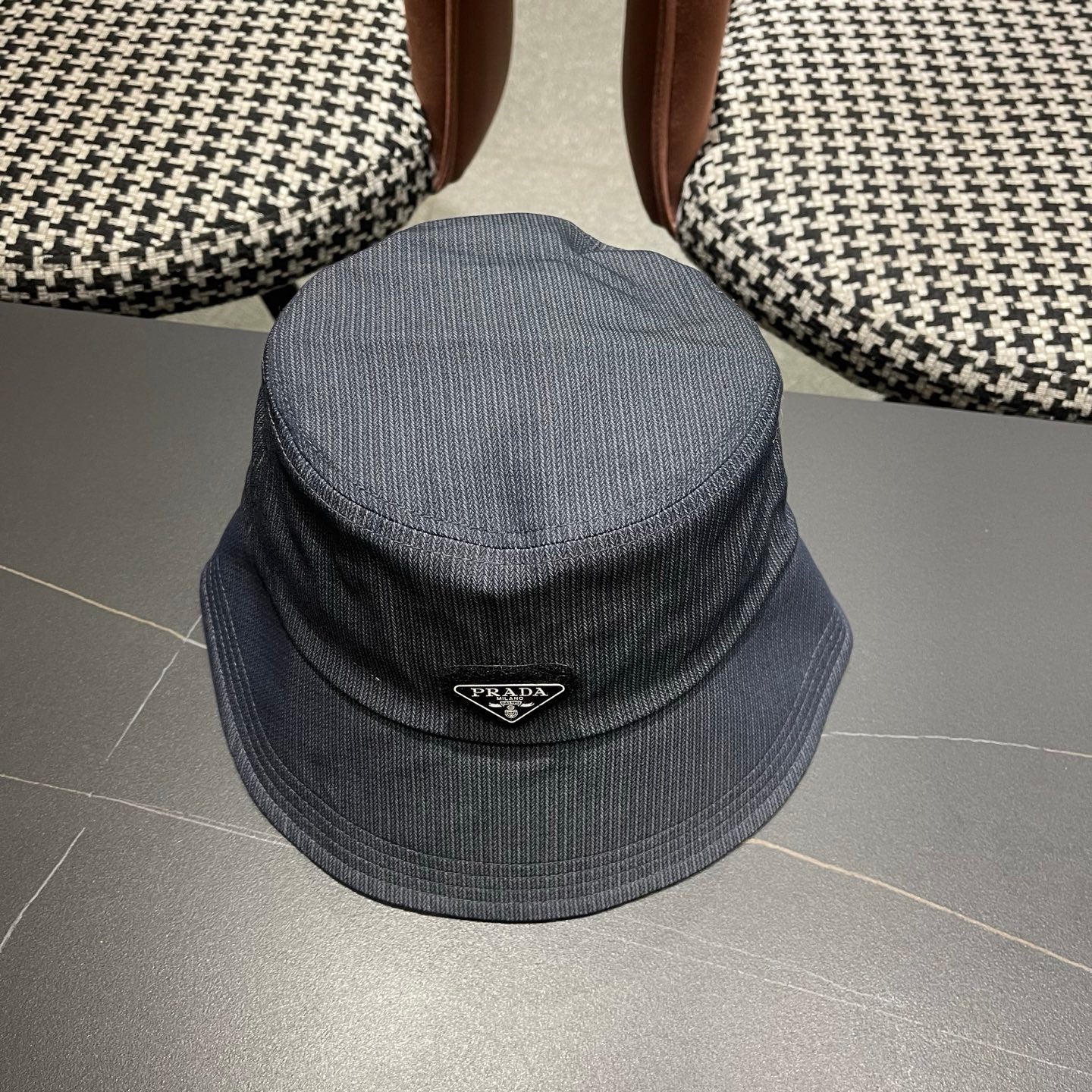 Prada 25 Bucket Hat Navy Blue in Canvas 122133