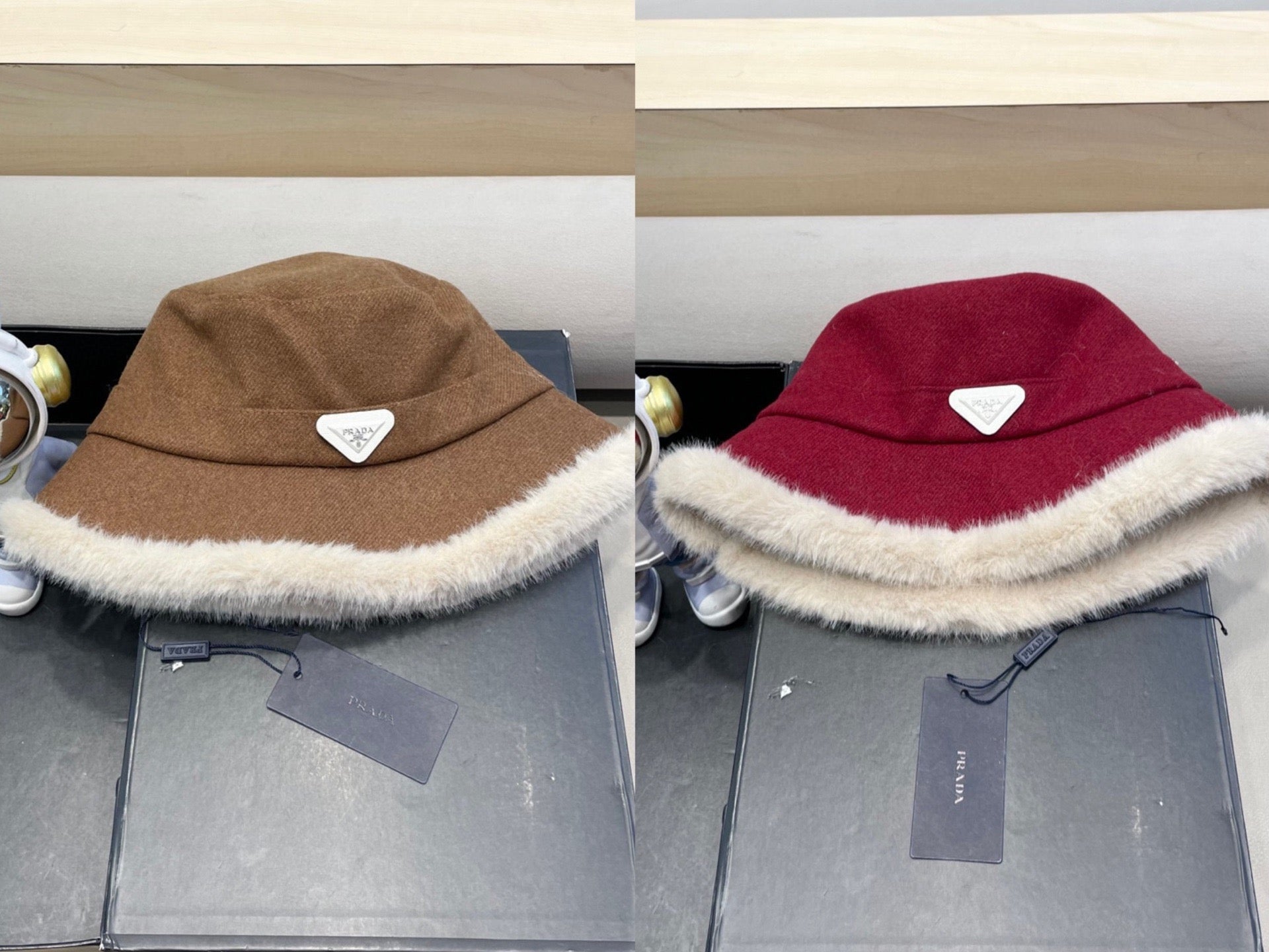 Prada Thickened Warm Fisherman Hat Red in Bulrush and Cashmere Fiber 125802