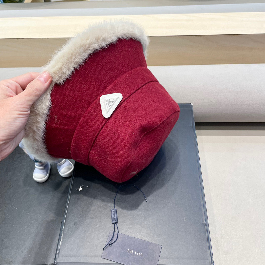 Prada Thickened Warm Fisherman Hat Red in Bulrush and Cashmere Fiber 125802