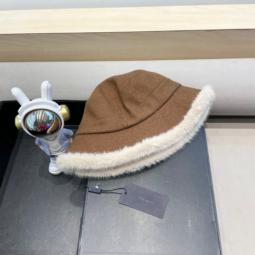 Prada Thickened Warm Fisherman Hat Brown in Bulrush and Cashmere Fiber 125801