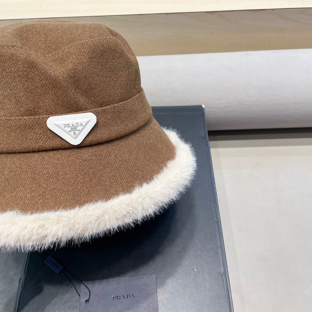 Prada Thickened Warm Fisherman Hat Brown in Bulrush and Cashmere Fiber 125801