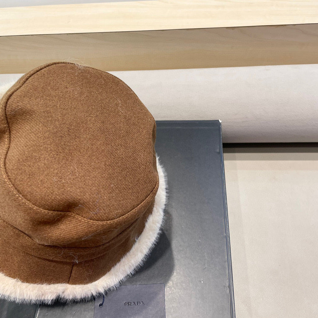 Prada Thickened Warm Fisherman Hat Brown in Bulrush and Cashmere Fiber 125801