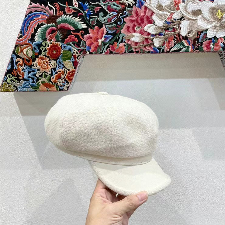 Prada Women's Beret Hat White in Tweed 125767