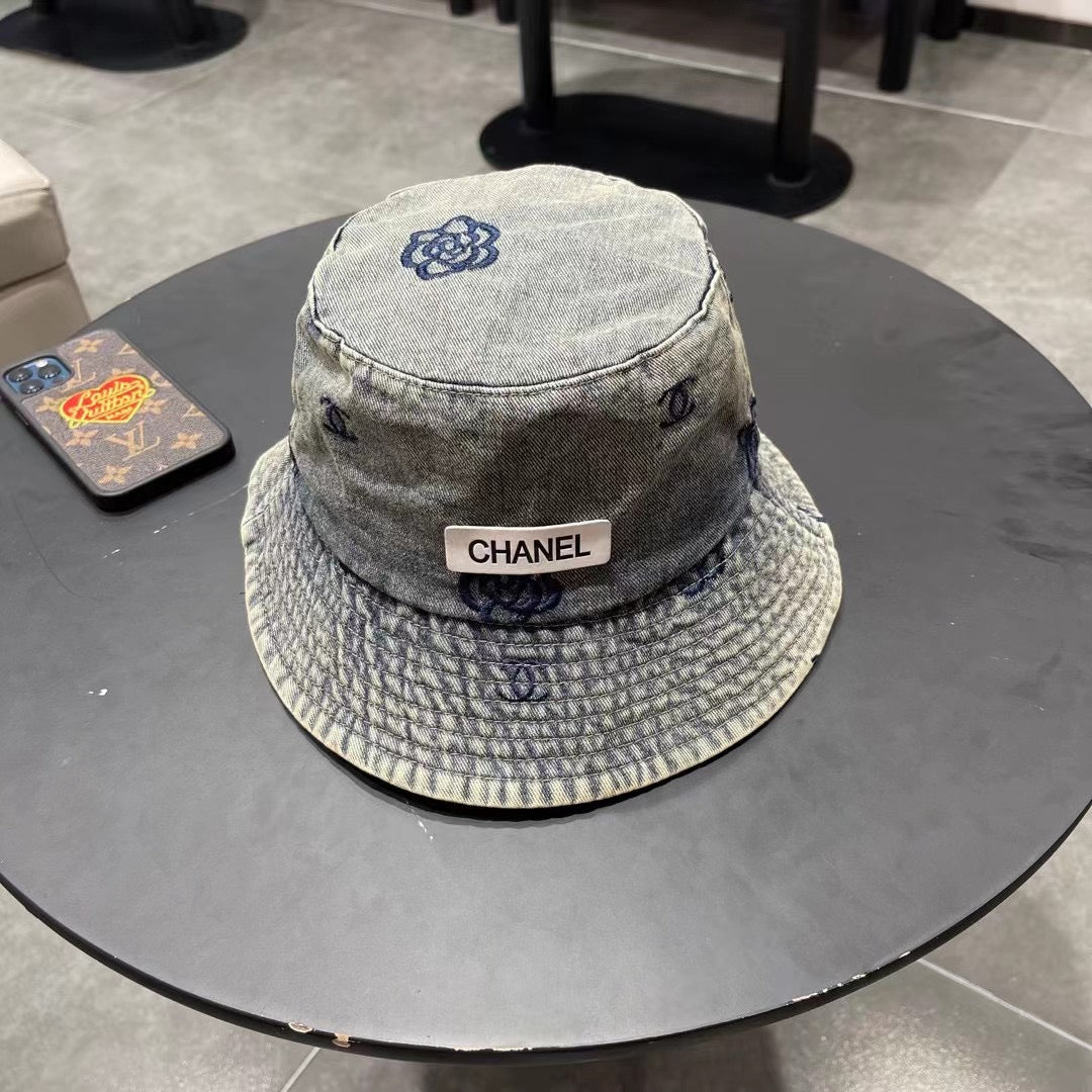 Chanel Washed Grey Denim Vintage Bucket Hat 192316