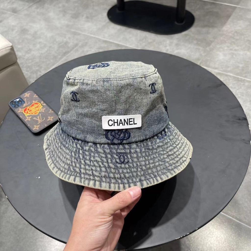 Chanel Washed Grey Denim Vintage Bucket Hat 192316