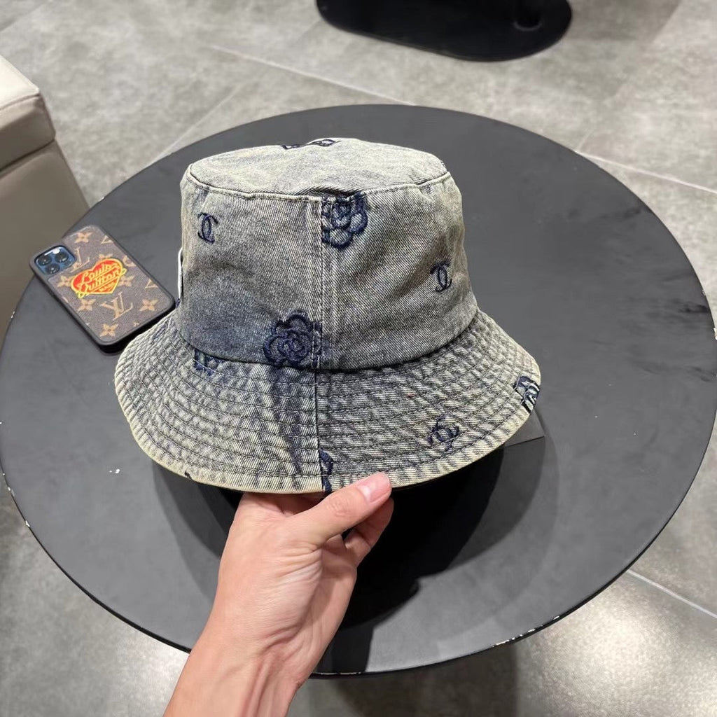 Chanel Washed Grey Denim Vintage Bucket Hat 192316