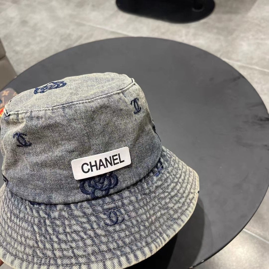Chanel Washed Grey Denim Vintage Bucket Hat 192316