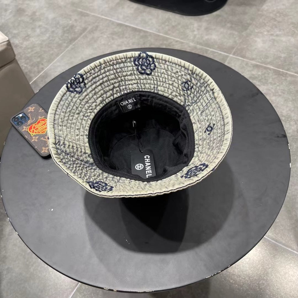 Chanel Washed Grey Denim Vintage Bucket Hat 192316