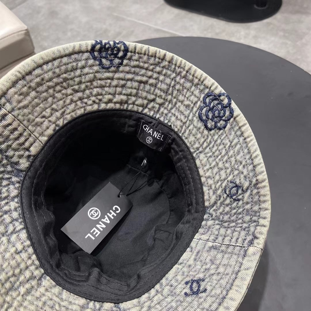 Chanel Washed Grey Denim Vintage Bucket Hat 192316