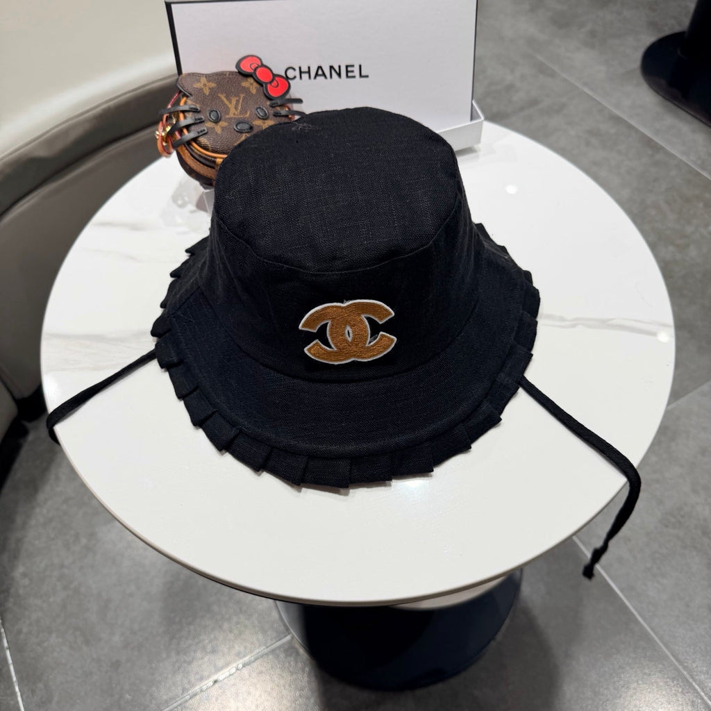 Chanel Japanese Style Strappy Bucket Hat Black in Linen 192309
