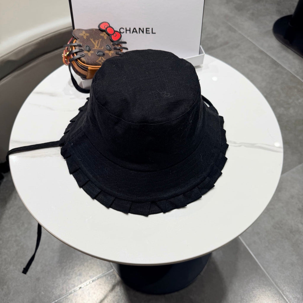 Chanel Japanese Style Strappy Bucket Hat Black in Linen 192309