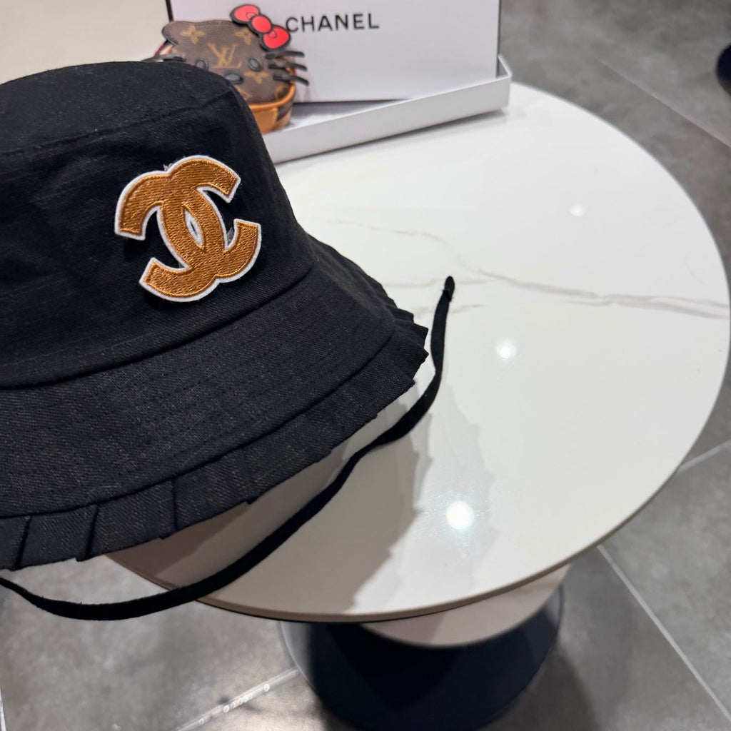 Chanel Japanese Style Strappy Bucket Hat Black in Linen 192309